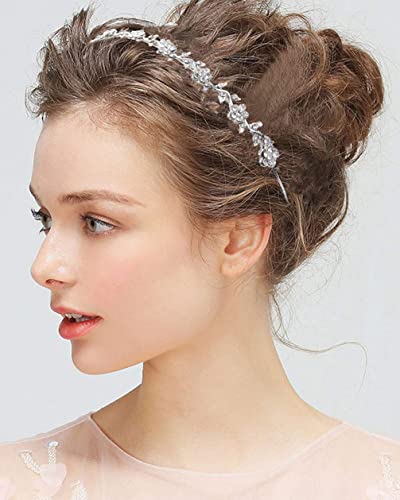 6 Pack Crystal Flower Headbands Faux Pearl Rhinestones Hairbands Headdress Wedding Party Hair Hoop Band Hairband Beaded Headbands Gold Sliver Metal Headbands Hair Accessories for Women Girls Teens Bride Bridesmaids…