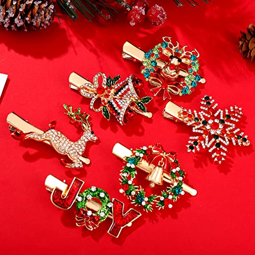 6PCS Christmas Hair Clips for Women Xmas Snowflake Wreath Reindeer Bell Hairpins Rhinestone Holiday Hair Barrettes Festive Costume Hair Accessory Gifts (6PCS Xmas Hair Clip)
